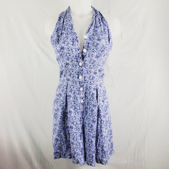 Vintage Rampage Floral Romper Small 3 XS Blue Floral Rayon Print Short Jumpsuit - Picture 1 of 6